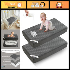 Waterproof Crib Mattress Protector 2 Pack - Soft Gray, Noiseless, Machine Washab