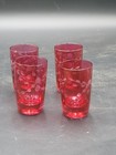 Vintage Set Of 12 Cranberry Glass Cut to Clear Etched Grape Faceted Tumblers — photo 10