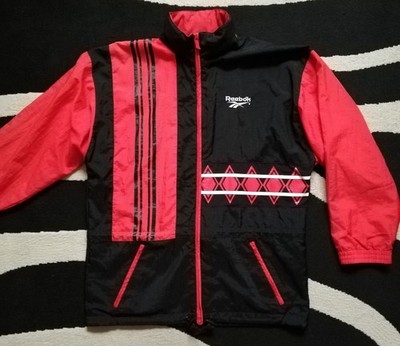 Reebok Flag Windbreaker, Herren Jacke Vintage Anorak, Gr. M mit Maßangabe, rot 