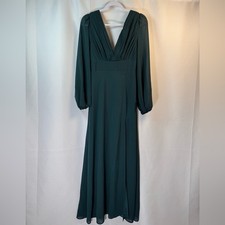 Lulus Marvelous Affair Emerald Green Pleated Lace-Up Maxi Dress M