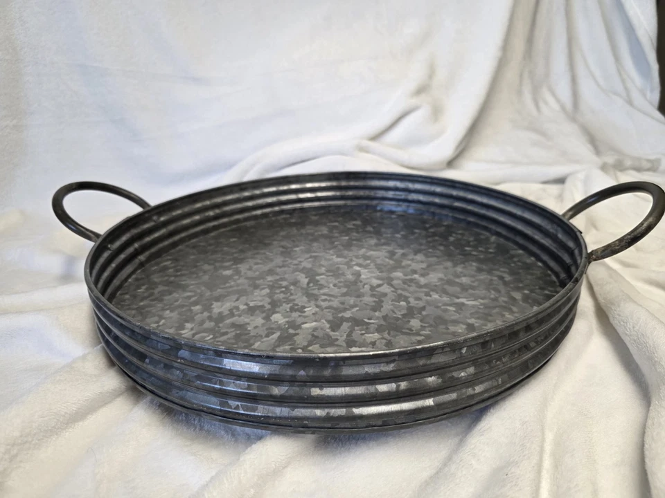 Perfect Halloween table decor! Lazy Susan Farmhouse Galvanized Steel Tray - Image 2 of 4