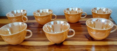 7 Vintage Fire King Peach Lusterware Laurel Leaves tea, Coffee Cups S