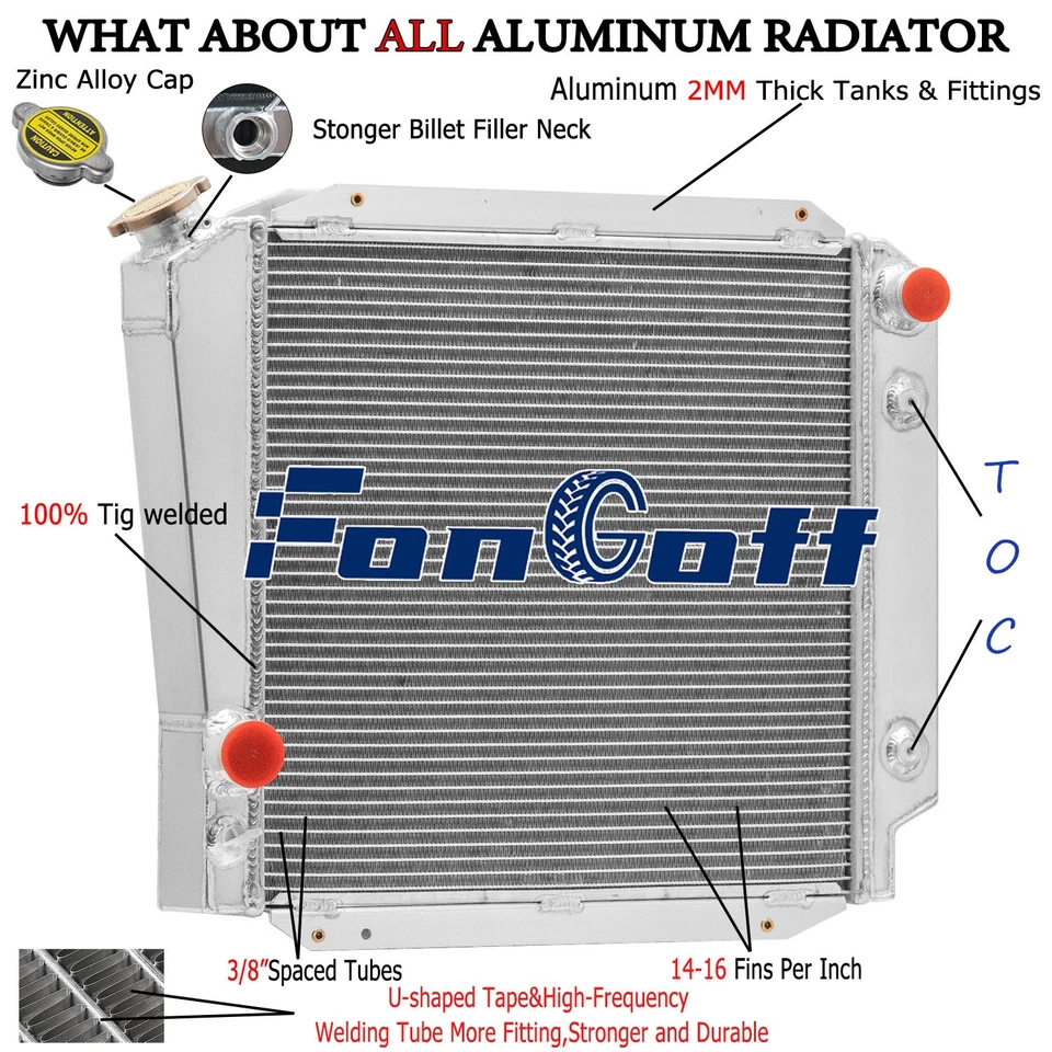 3 Row Aluminum Radiator Fits 1966-77 1973 Ford Bronco L6 4.7L 4.9L V8 Engine AT Foto 2 de 4