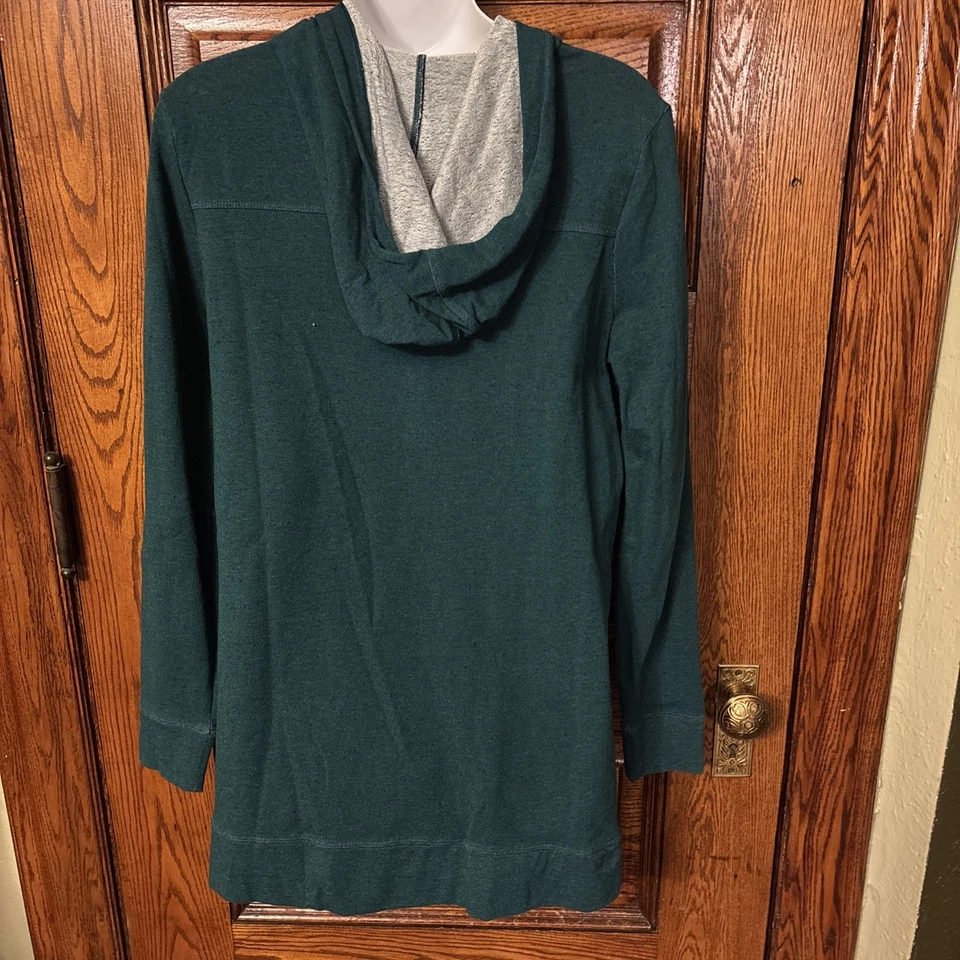 Sudadera con capucha CAbi #3321 sin sudor talla M jaspeada verde azulado canguro bolsillo pulóver Foto 4 de 4