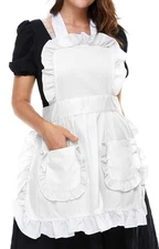 Women's Ruffles Outline Retro Pockets Apron Kitchen Cooking Cleaning Maid Cos...