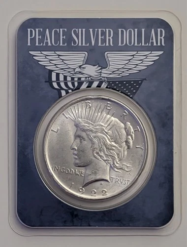 1922 PEACE SILVER DOLLAR BRILLIANTE UNCIRCULATED W/EAGLE WINGS CARD