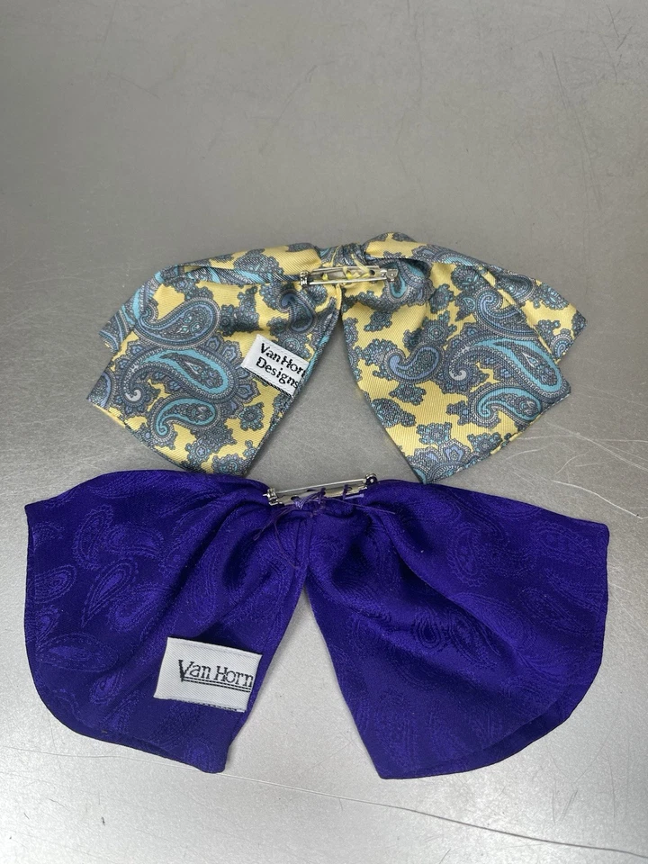 Juego de 2 lazos broche prendedor vintage de mujer diseño de cuerno de furgoneta 100 % seda años 80’s Foto 3 de 4