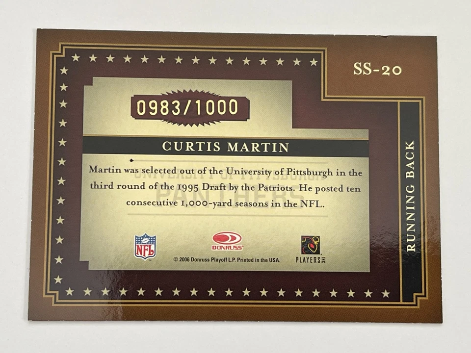 2006 Donruss Classics Patriots Curtis Martin Saturday Stars Insert /1000 #SS-20 - Image 2 of 2