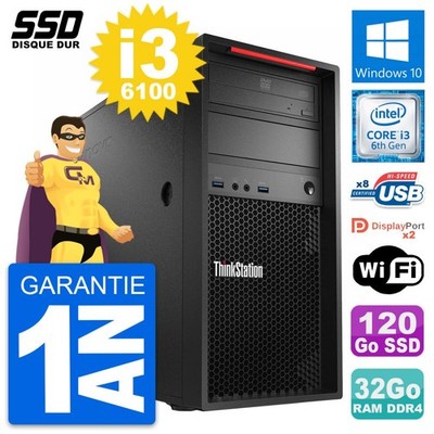 PC tour LENOVO Thinkstation P320 Core i3-6100 RAM 32Go SSD 120Go Windows 10 Wifi