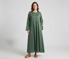 Cotton Abaya Pinstriped Front Maxi Dress with Pockets
