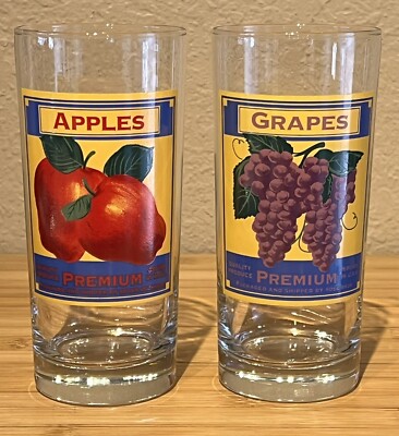 Highball Glass Tumblers Farm Apples Grapes Fruit Stamp Design 12 oz | eBay