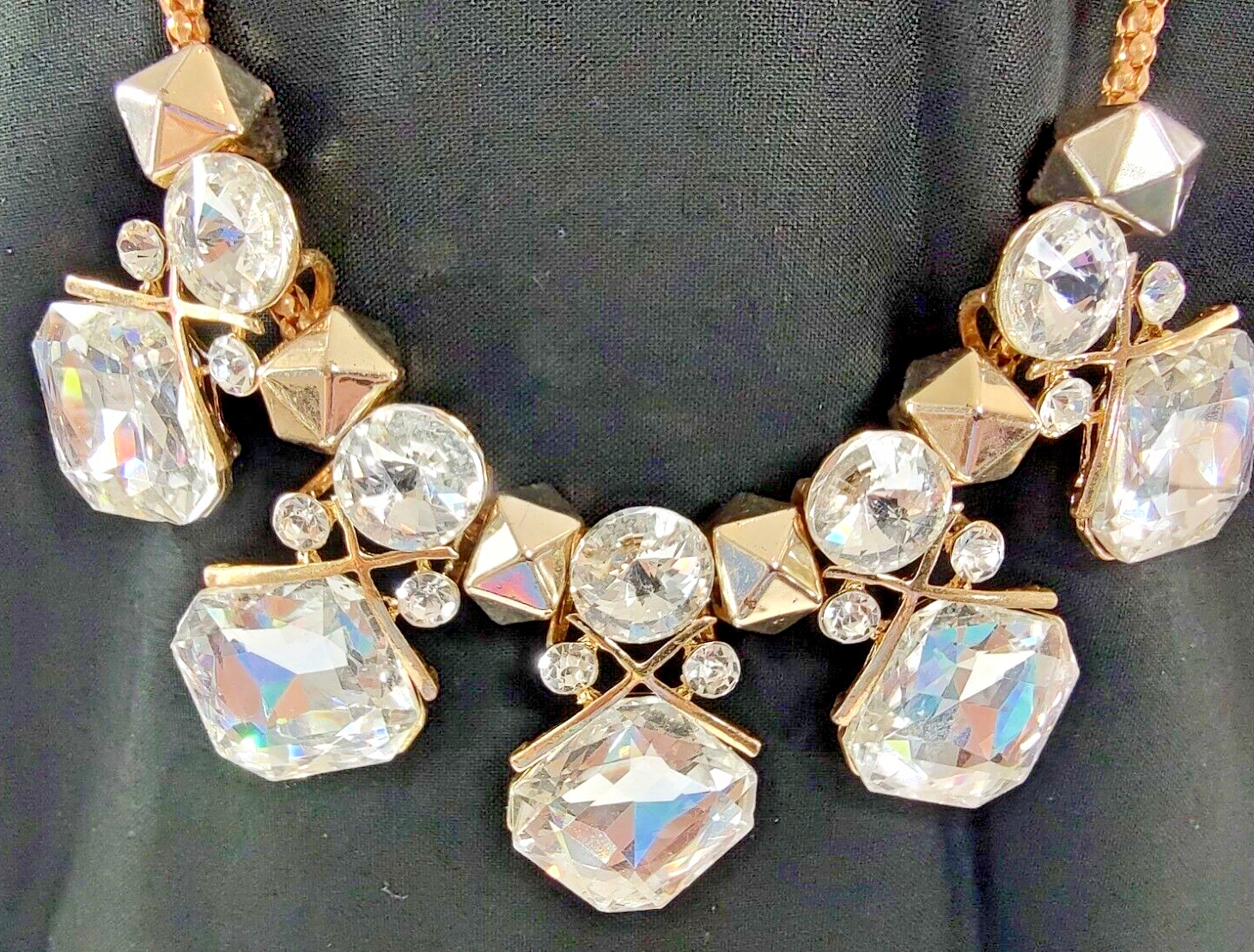 Clear Rhinestone Statement Necklace Chunky Gold T… - image 13