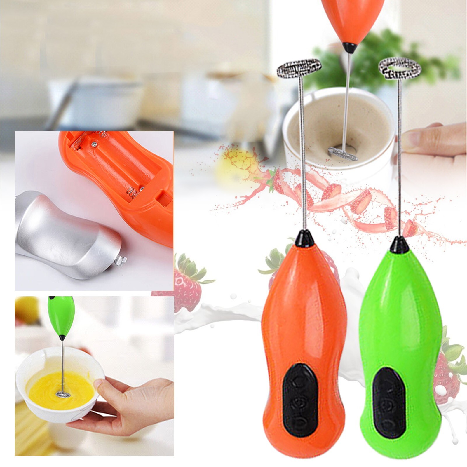 Milk Frother Handheld Electric Coffee Beverage Mixer Stainless Steel Foam-image