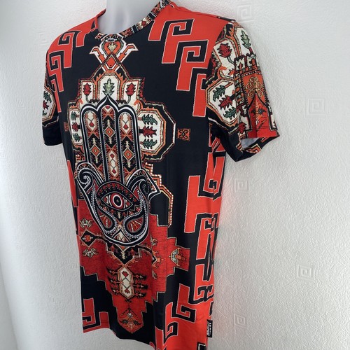 Jaded London Herren T-Shirt, Ethno Print, Gr. XS, rot/multi - Bild 10 von 17