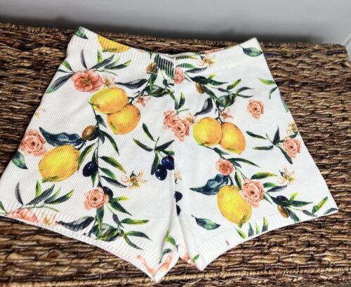 Papaya White Lemon Print Knit Shorts L - Picture 2 of 4