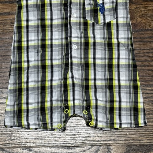 US Polo Assn. Bodysuit Romper Shirt Size 3-6 M Baby Boys Plaid Green Black White - Picture 4 of 5