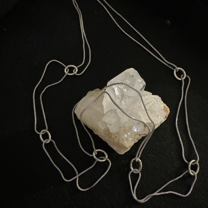Sterling Silver Hoop And Chain Necklace 30 Inches 