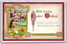 Stecher Holiday~Flowering Tree Tulips Rhyming Easter Wishes~Vintage Postcard