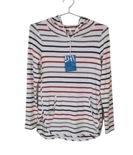 New MARKET & SPRUCE S Beige Multi Striped Milania French Terry Curved Hem Hoodie