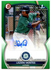 2023 Bowman Lazaro Montes Green Parallel 1st Bowman Rookie Auto 04/99 Mariners
