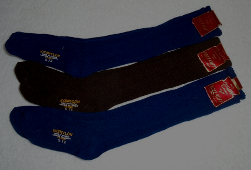 3 Prs Child's Vtg 1970s Nylon Knee Socks 2 Navy Blue & 1 Brown Sz 5-7 1/2 NWT