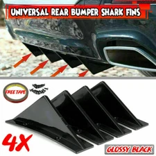 4Pc Gloss Black Rear Bumper Diffuser Spoiler Splitter Shark Fin Lip Trim Prcoter