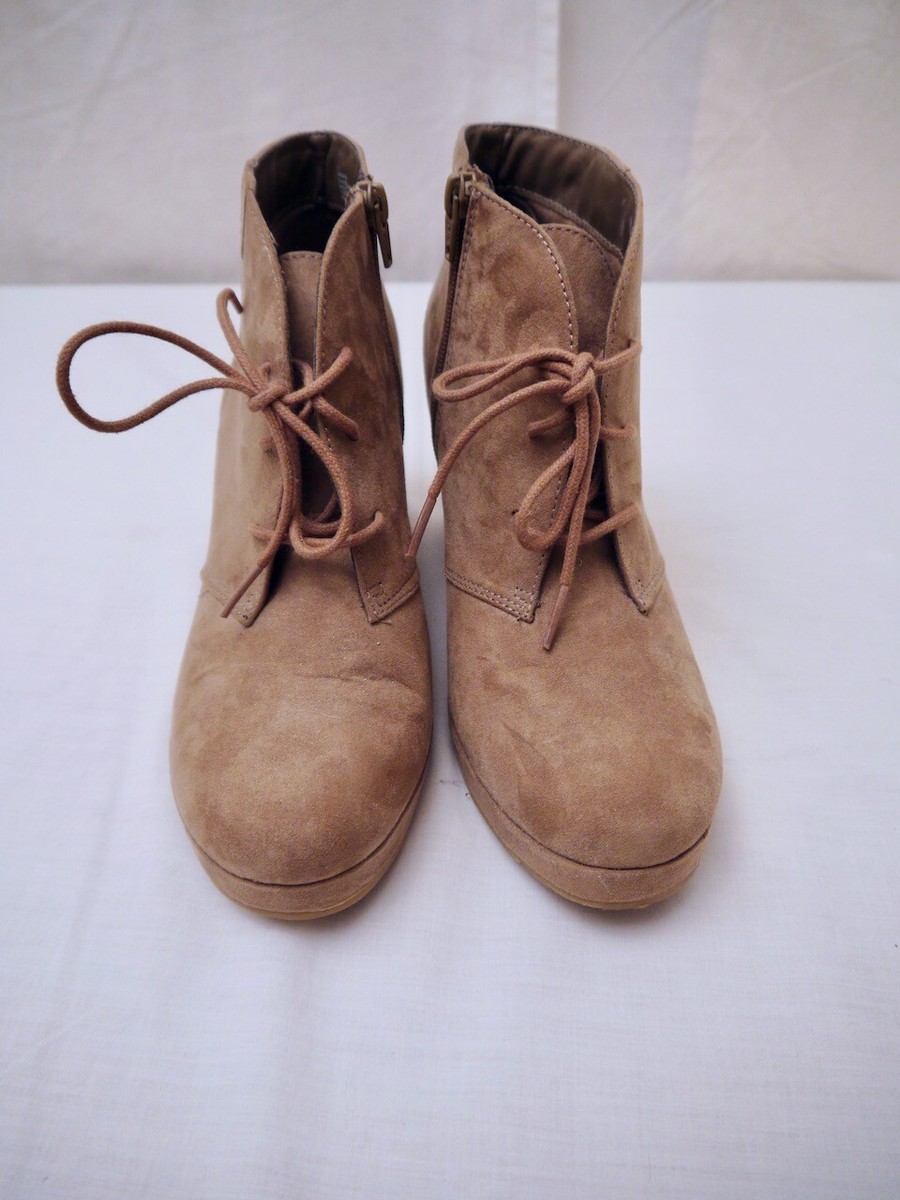 Merona Brown Faux Suede Ankle Boots Wedge Heel Lace Up Side