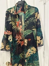 Zara Tropical Print Chiffon Midi Cover Up Tunic Size Small