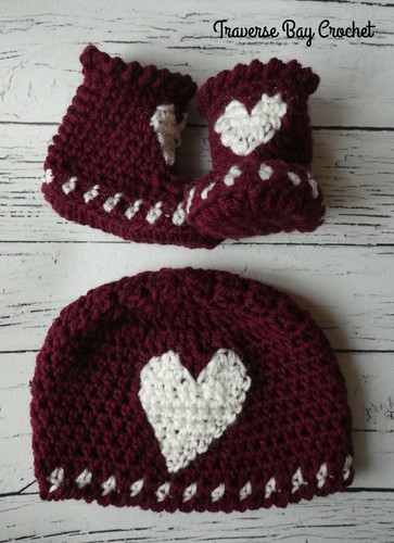 Newborn Baby Heart Hat Bootie Pattern Set PATTERN ONLY  - Imagen 5 de 6