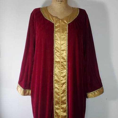Phases Housecoat Size L Red Velvet Gold Pockets Sourceress Robe Gown Vintage - Picture 4 of 10