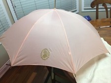 Vintage Pink WHITE SHOULDERS Umbrella with Fancy Lucite Wrap Handle
