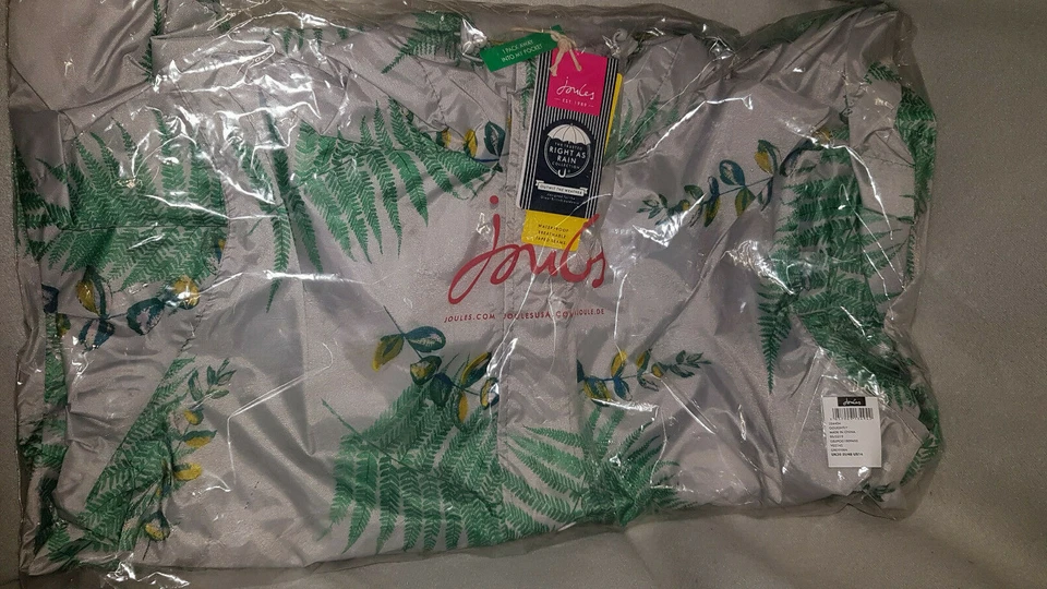 Joules Coat UK 8 GoLightly Grey Fern Leaf Packaway Jacket Waterproof Mac Women - Image 4 of 4