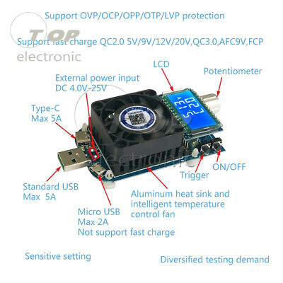 Electronic Load Tester 35W 5A Constant Current Power Battery Capacity Tester