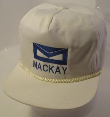 MACKAY Hat Unisex White Adjustable Vtg Envelope Logo 90s San Sun Rope Cap