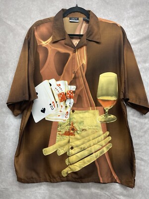 crazy dress shirts J/e/t Strtwr Crazy Shirts Vintage 90s Button Up Shirt Cigar Cards Alcohol  Large