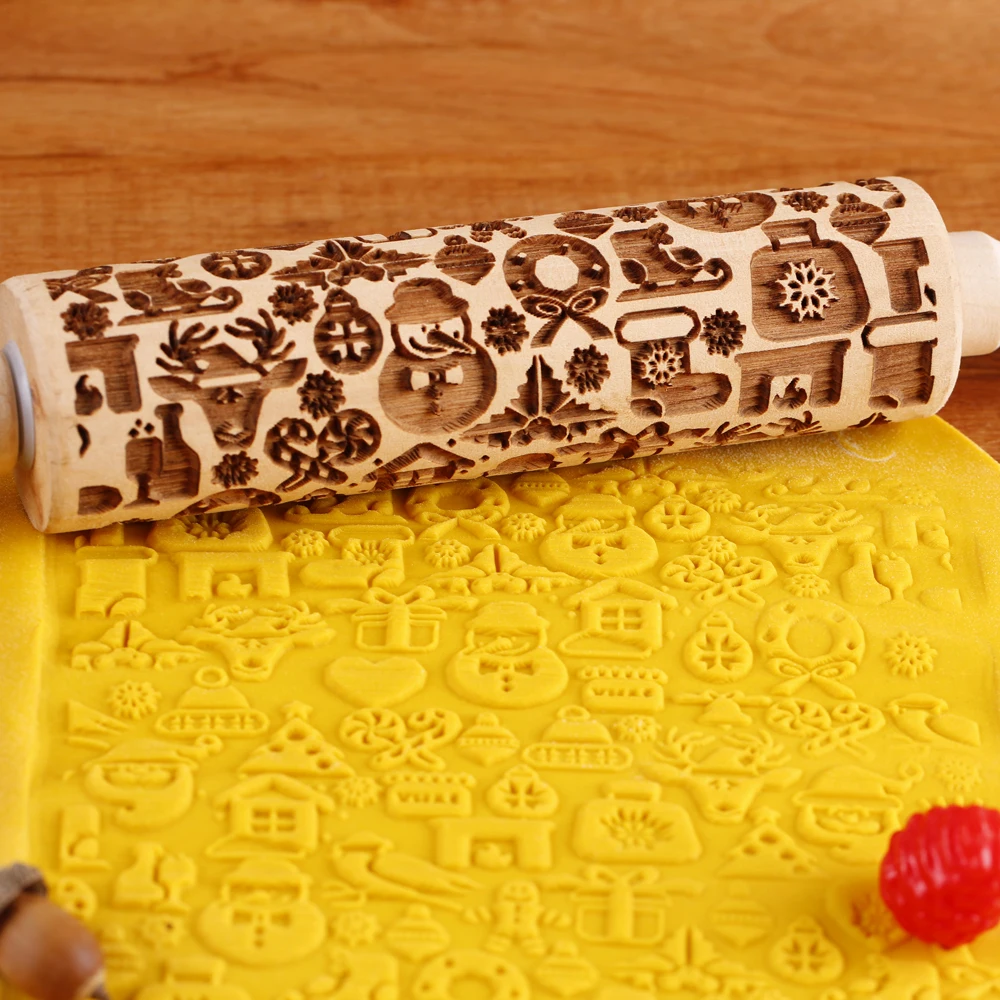 Premium Wooden Embossed Rolling Pin for Pastry Baking, 13.7Inch, Elk