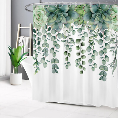 Green Eucalyptus Leaves Succulent Plant Shower Curtain Set for Bathroom  Decor | eBay
