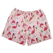 NEW SHEIN Men Flamingo Print Drawstring Waist Swim Trunks SIze L Color Pink