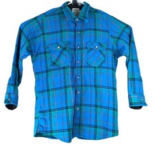 Vintage Flannel Shirt Key Stone Casuals Button Up Shirt Sz M/L Blue Green Plaid