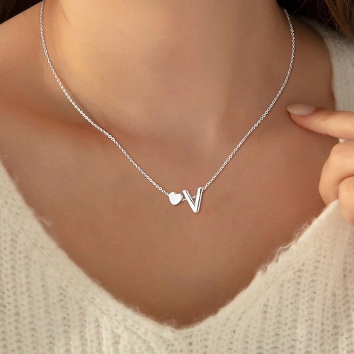 Collares con inicial de corazón para mujer enchapados en oro de 14K delicado corazón letra de la A a la Z - Imagen 254 de 265