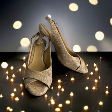 Nurture Leather Snake Print Sparkle Size 10M Slingback 3 Heels Peep Toes Beige