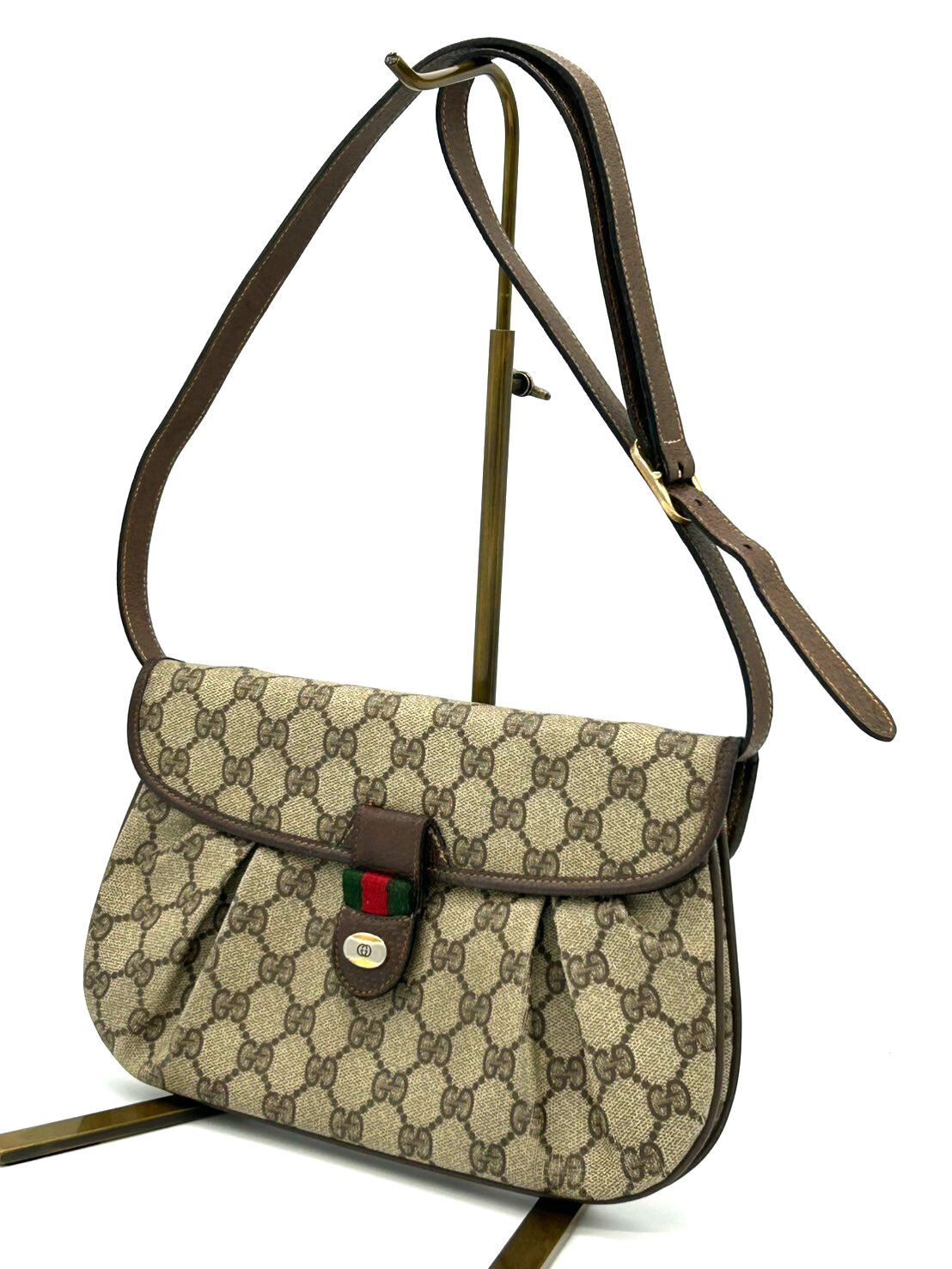 Gucci Vintage GG Supreme Sherry Line Shoulder Bag PVC Leather Brown Authentic