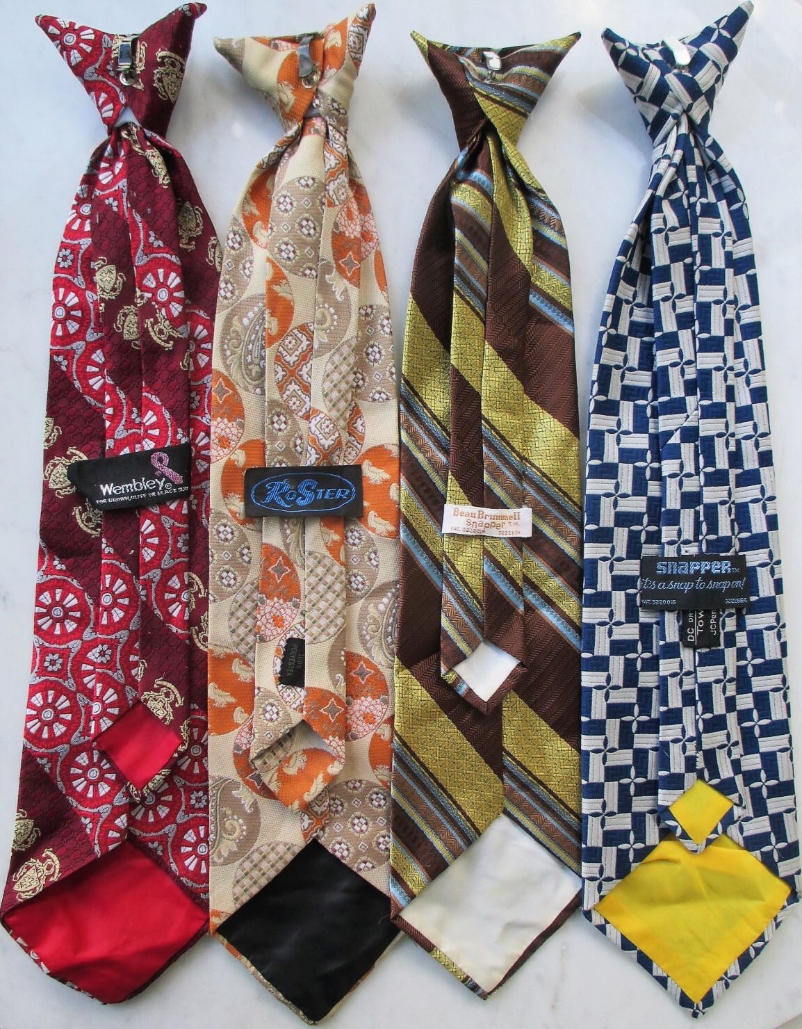 Vintage Tie, Wacky 1970s ClipOn Ties, 4 Different, W… Gem
