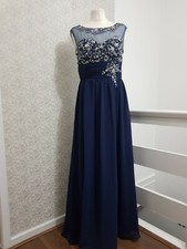 Navy Blue Maxi Dress Embellished Evening gown Elegant Bridesmaid party mesh 36