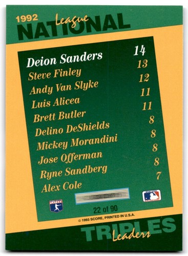 1993 Score Select Stat Leaders Deion Sanders Atlanta Braves #22 - Picture 2 of 2