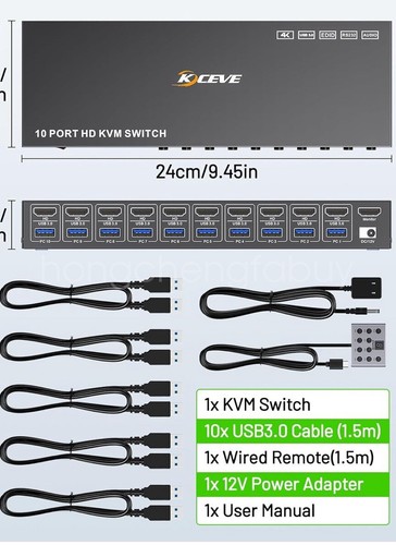 Commutateur KVM 10 Ports HDMI 4K@60Hz USB 3.0 HDMI KVM Commutateur pour 10 Ordinateurs Partager - Photo 9/10