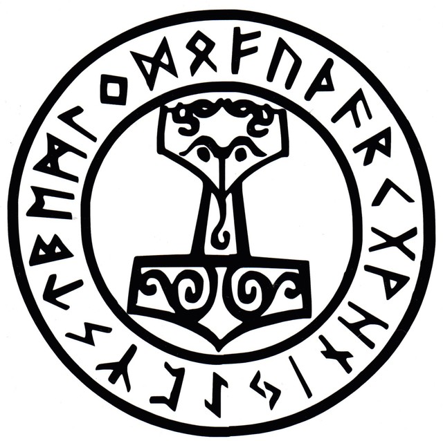 asatru bird hammer black rune circle thors hammer vinyl sticker celtic