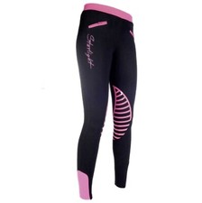 HKM Kids Riding Leggings Starlight, Silicone Knee Trim, Breeches, Black Pink