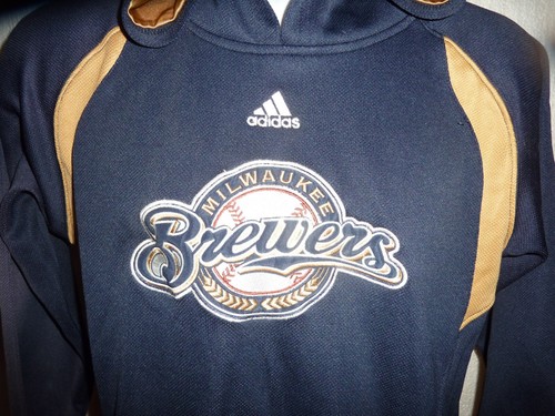 Adidas Milwaukee Brewers Youth Large 14/16 Hoodie Sweatshirt C-11 - Picture 2 of 4