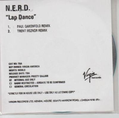 N*E*R*D: Lap Dance Remixes PROMO w/ Artwork MUSIC AUDIO CD NERD Oakenfold Reznor